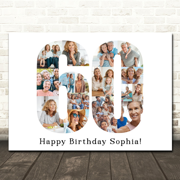 Photo Collage 60th Birthday Gift For Her 18-Photo Number 60 Print Or Canvas