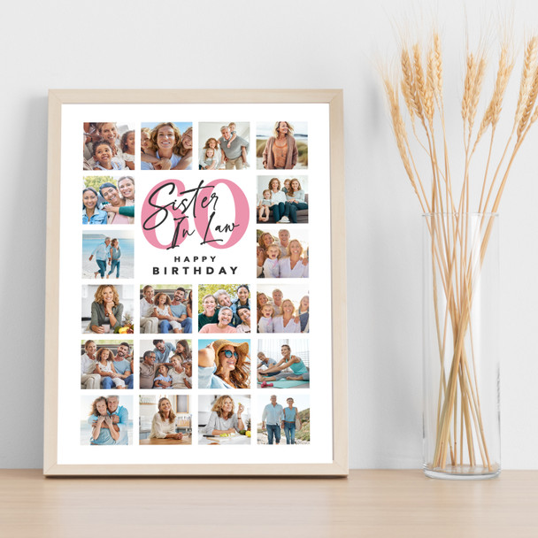 Photo Collage 60th Birthday Gift For Sister-In-Law 20-Photo Print Or Canvas