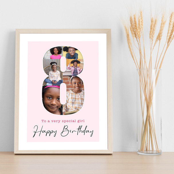 Photo Collage 6-Photo 8th Birthday Gift For Kids Girls Pink Print Or Canvas Photo Collage 6-Photo 8th Birthday Gift For Kids Girls Pink Print Or Canvas
