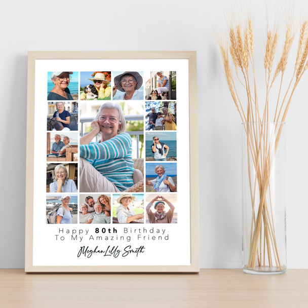 Photo Collage 80th Birthday Custom Gift For Friend 15-Photo Print Or Canvas