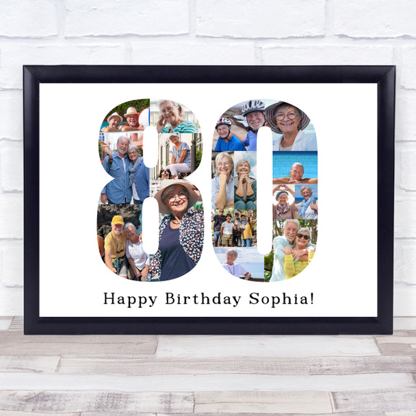Photo Collage 80th Birthday Gift For Her 16-Photo Number 80 Print Or Canvas