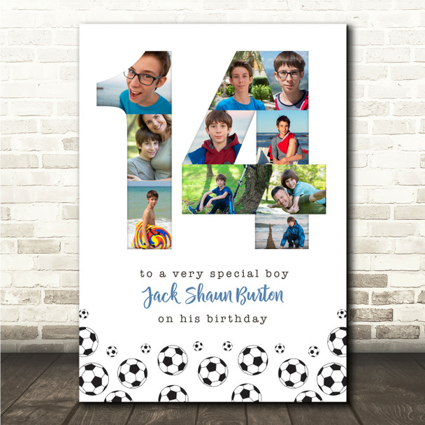 Photo Collage 10-Photo 14th Birthday Football Gift For Boys Print Or Canvas