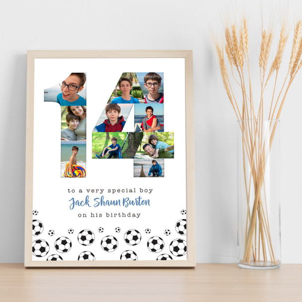 Photo Collage 10-Photo 14th Birthday Football Gift For Boys Print Or Canvas
