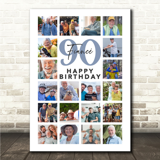 Photo Collage 90th Birthday Custom Gift For Fiancé 20-Photo Print Or Canvas