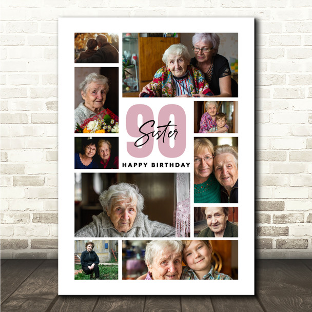 Photo Collage 90th Birthday Custom Gift For Sister 10-Photo Print Or Canvas