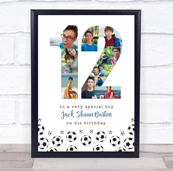 Photo Collage 11-Photo 12th Birthday Football Gift For Boys Print Or Canvas