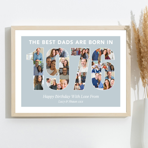 Photo Collage Blue Birthday Gift For Dad 22-Photo Year 1976 Print Or Canvas