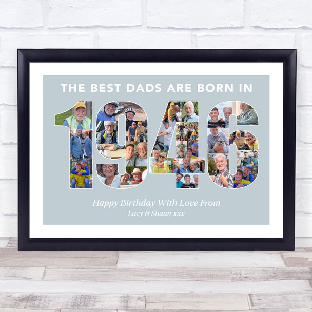 Photo Collage Blue Birthday Gift For Dad 26-Photo Year 1946 Print Or Canvas