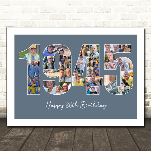 Photo Collage Blue Birthday Gift For Him 25-Photo Year 1945 Print Or Canvas