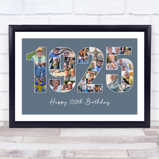 Photo Collage Blue Birthday Gift For Him 26-Photo Year 1925 Print Or Canvas