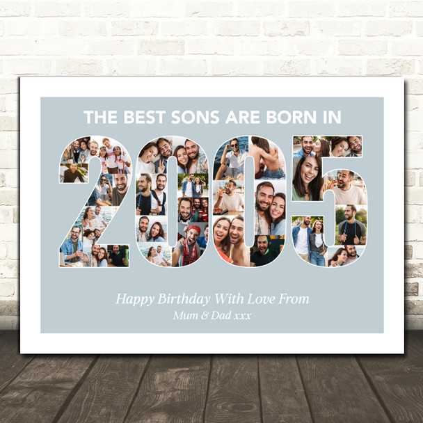 Photo Collage Blue Birthday Gift For Son 33-Photo Year 2005 Print Or Canvas