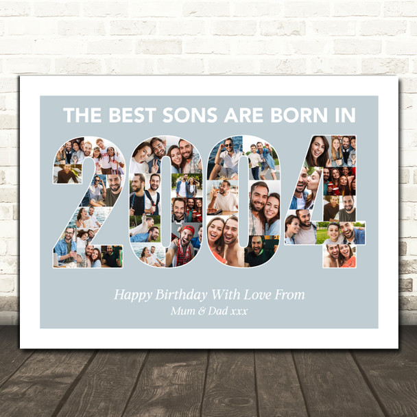 Photo Collage Blue Birthday Gift For Son 35-Photo Year 2004 Print Or Canvas