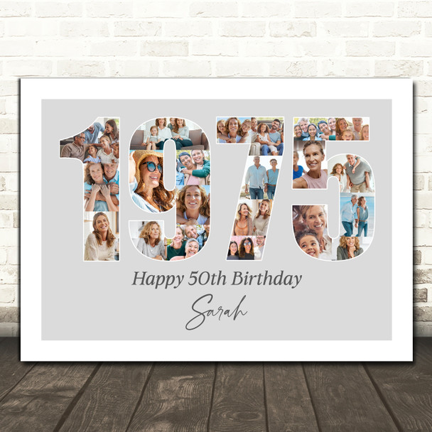 Photo Collage Grey Birthday Gift For Her 21-Photo Year 1975 Print Or Canvas