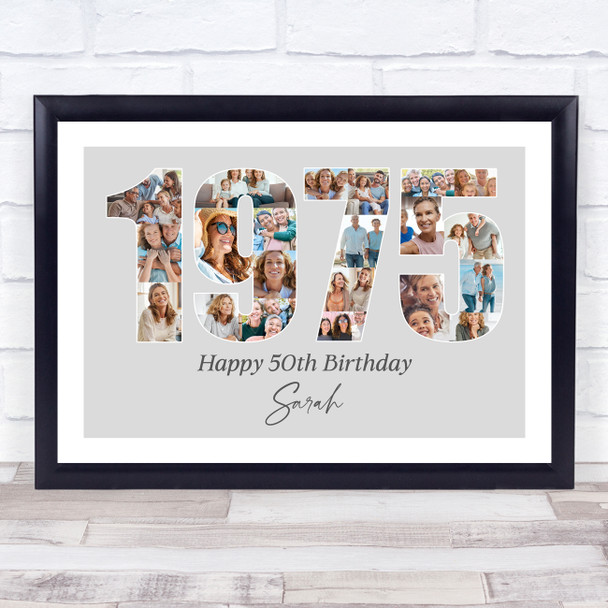 Photo Collage Grey Birthday Gift For Her 21-Photo Year 1975 Print Or Canvas
