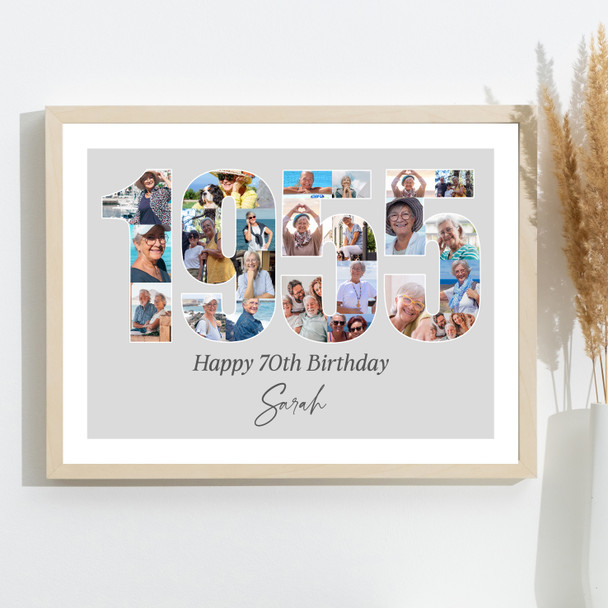 Photo Collage Grey Birthday Gift For Her 23-Photo Year 1955 Print Or Canvas