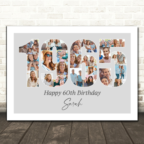 Photo Collage Grey Birthday Gift For Her 24-Photo Year 1965 Print Or Canvas