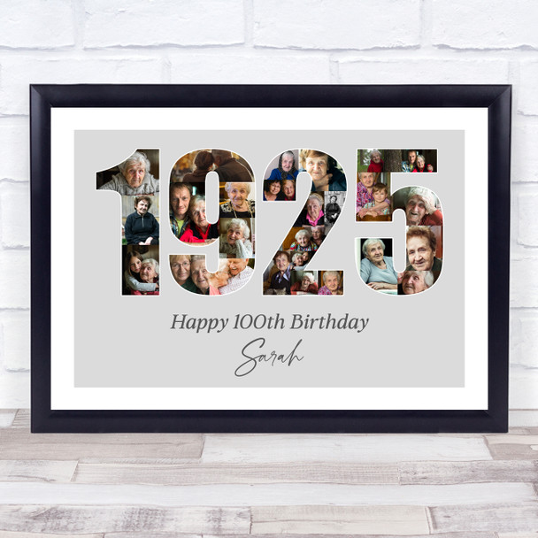 Photo Collage Grey Birthday Gift For Her 26-Photo Year 1925 Print Or Canvas