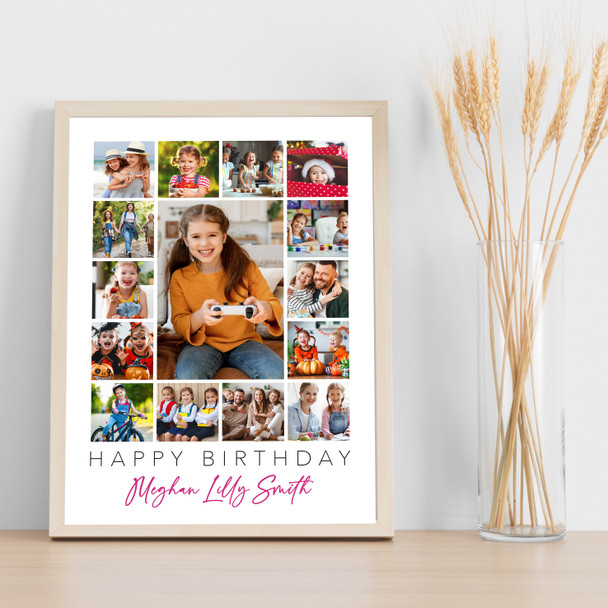 Photo Collage Kids Girls Birthday Custom Gift 15-Photo Pink Print Or Canvas