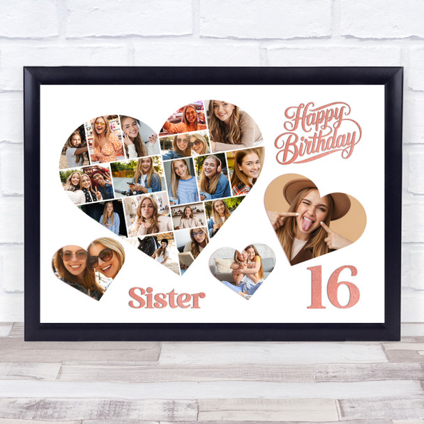 Photo Collage 16th Birthday Gift For Sister 20-Photo Hearts Print Or Canvas