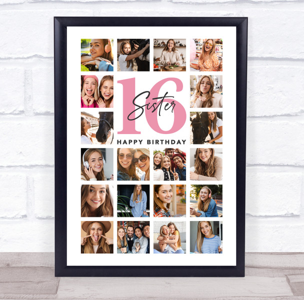 Photo Collage 16th Birthday Custom Gift For Sister 20-Photo Print Or Canvas