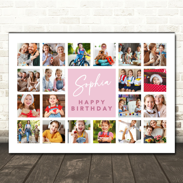 Photo Collage 20-Photo Kids Pink Birthday Custom Gift Girls Print Or Canvas