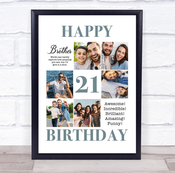 Photo Collage 21st Birthday Custom Gift For Brother 6-Photo Print Or Canvas