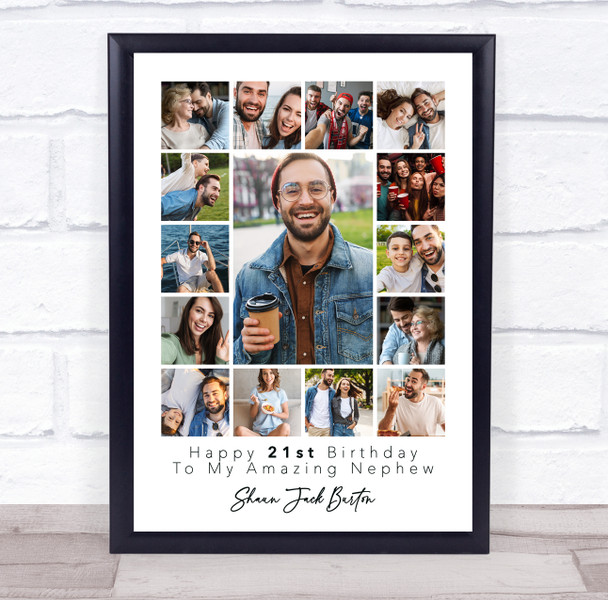 Photo Collage 21st Birthday Custom Gift For Nephew 15-Photo Print Or Canvas
