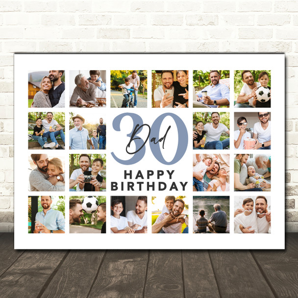 Photo Collage Print Or Canvas 30th Birthday Personalised Gift For Dad 20-Photo