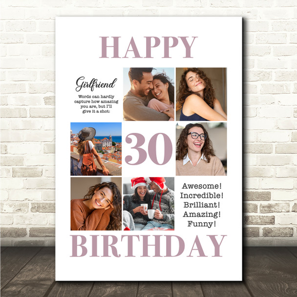Photo Collage 30th Birthday Custom Gift For Fiancée 6-Photo Print Or Canvas