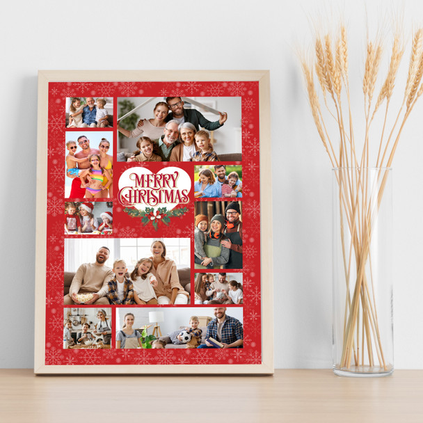 Photo Collage Christmas Custom Gift For Anyone 10-Photo Red Print Or Canvas
