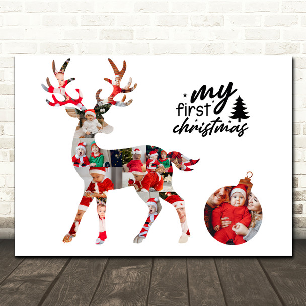 Photo Collage First Christmas Custom Gift 14-Photo Reindeer Print Or Canvas