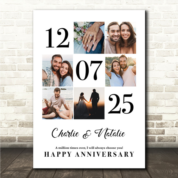 Photo Collage Wedding Anniversary Gift 6-Photo Wedding Date Print Or Canvas