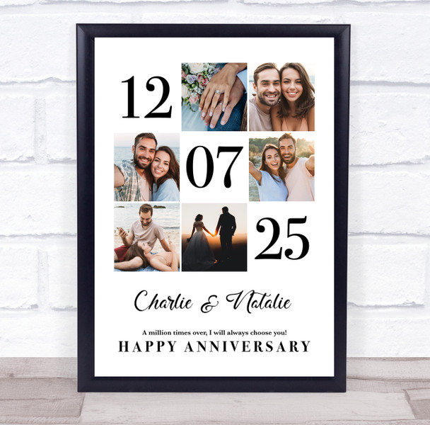 Photo Collage Wedding Anniversary Gift 6-Photo Wedding Date Print Or Canvas