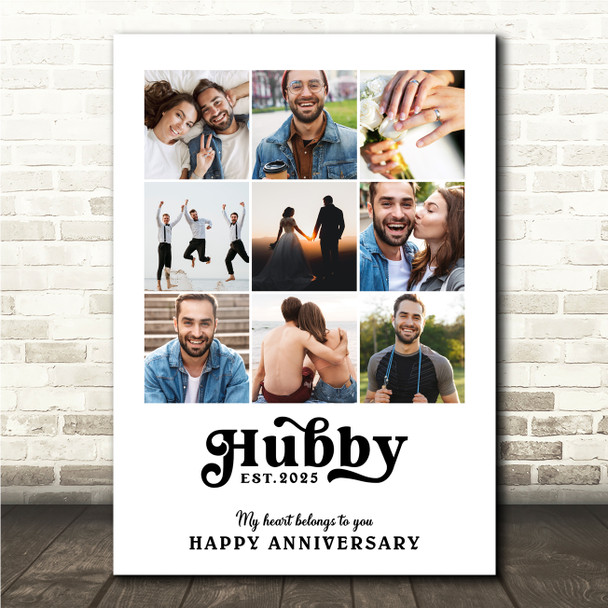Photo Collage Wedding Anniversary Custom Gift 9-Photo Hubby Print Or Canvas