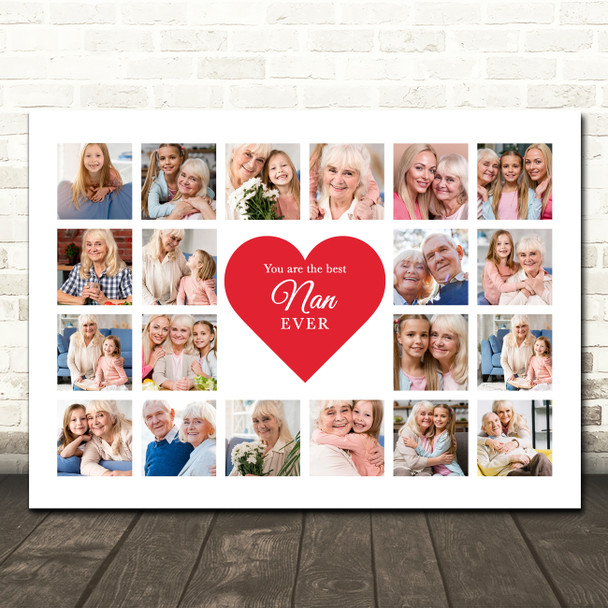 Photo Collage Gift For Nan Mother's Day 20-Photo Red Heart Print Or Canvas