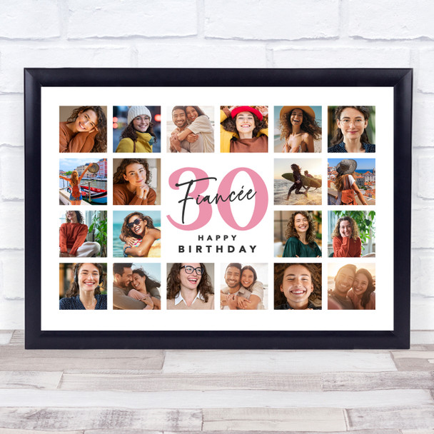 Photo Collage 30th Birthday Gift For Fiancée 20-Photo Pink Print Or Canvas