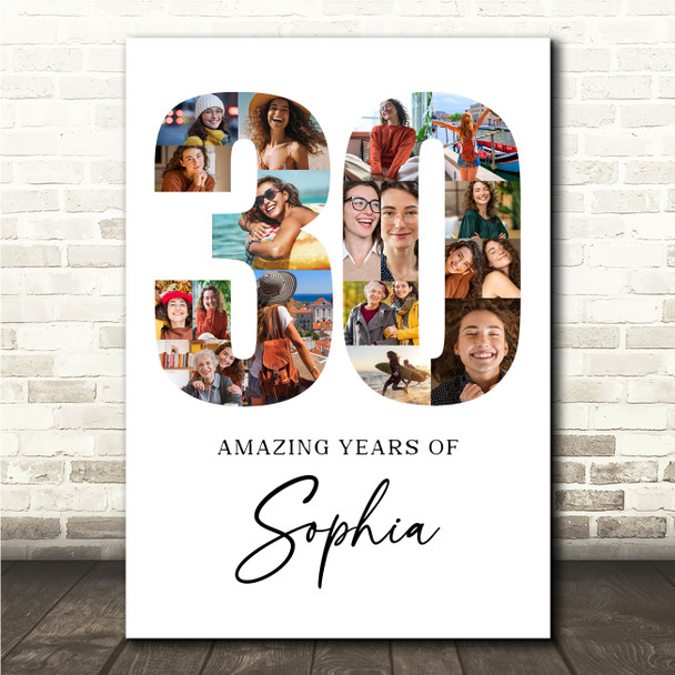Photo Collage 30th Birthday Gift For Her 18-Photo 30 White Print Or Canvas