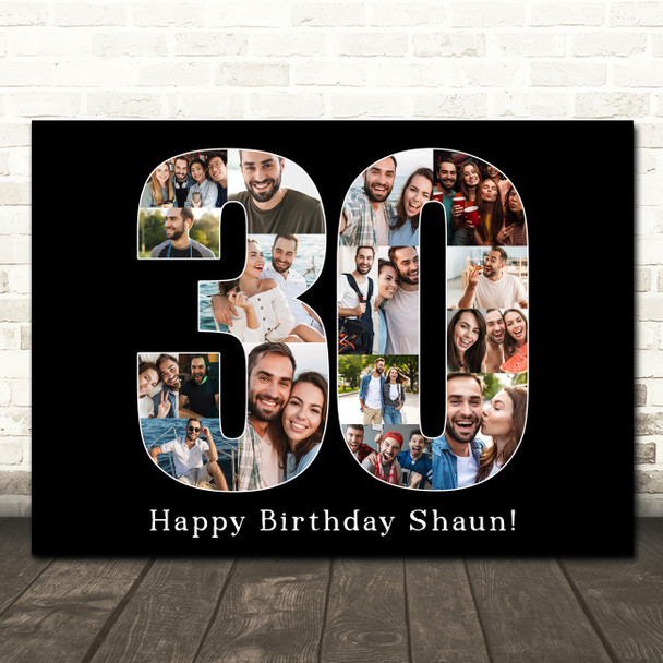 Photo Collage 30th Birthday Gift For Him 18-Photo 30 Black Print Or Canvas