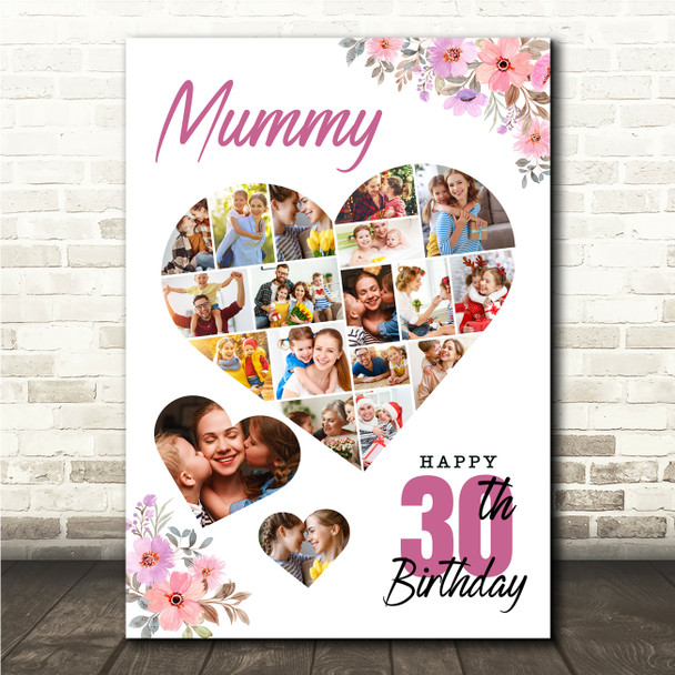 Photo Collage 30th Birthday Gift For Mummy 19-Photo Floral Print Or Canvas