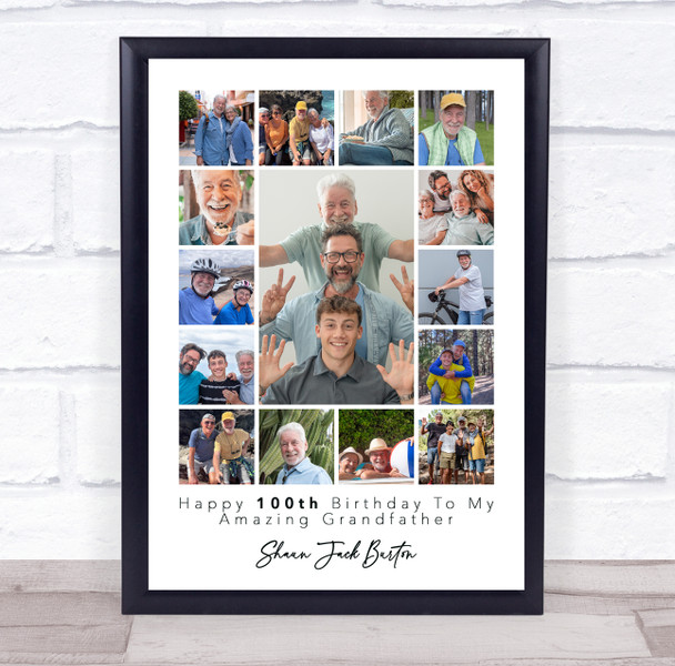 Photo Collage 100th Birthday Gift For Grandfather 15-Photo Print Or Canvas