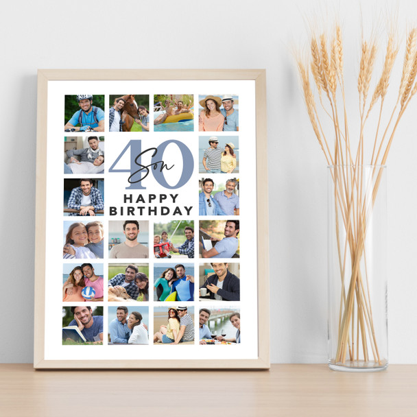 Photo Collage 40th Birthday Gift For Son 20-Photo Portrait Print Or Canvas