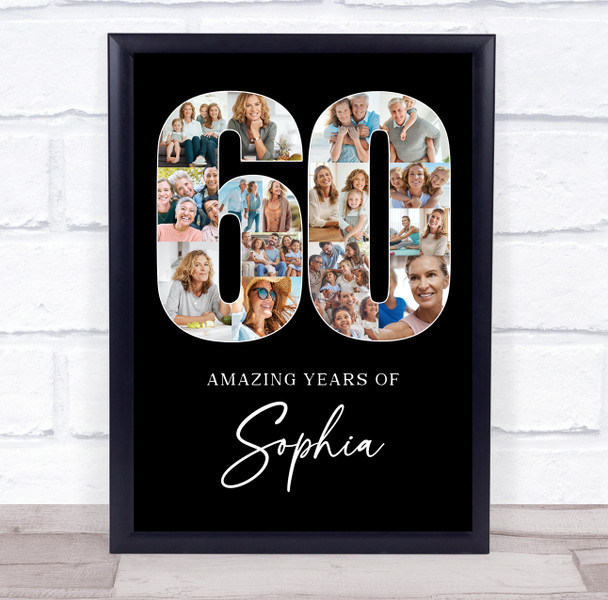 Photo Collage 60th Birthday Gift For Her 18-Photo 60 Black Print Or Canvas Photo Collage 60th Birthday Gift For Her 18-Photo 60 Black Print Or Canvas