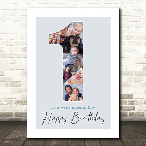 Photo Collage 6-Photo 1st Birthday Gift For Boys Baby Blue Print Or Canvas