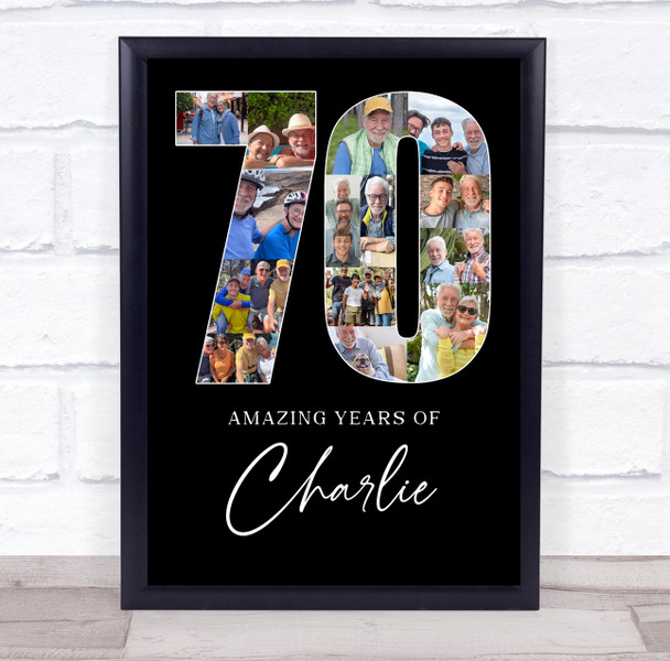 Photo Collage 70th Birthday Gift For Him 16-Photo 70 Black Print Or Canvas