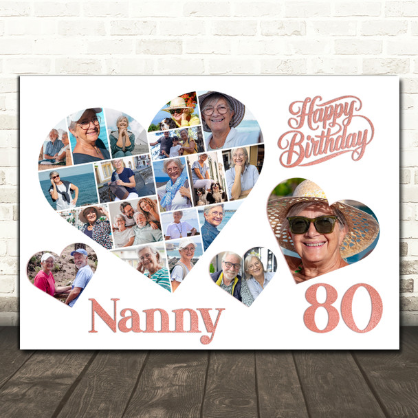 Photo Collage 80th Birthday Gift For Nanny 20-Photo Hearts Print Or Canvas