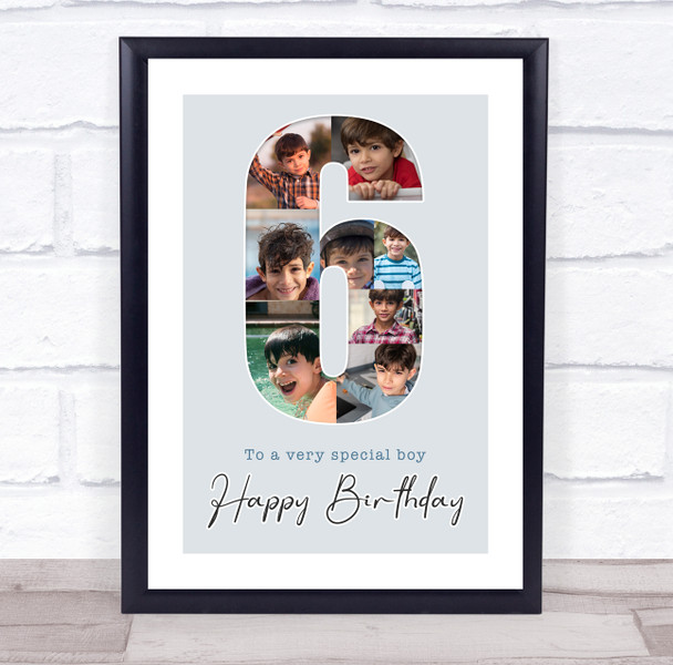 Photo Collage 8-Photo 6th Birthday Gift For Kids Boys Blue Print Or Canvas