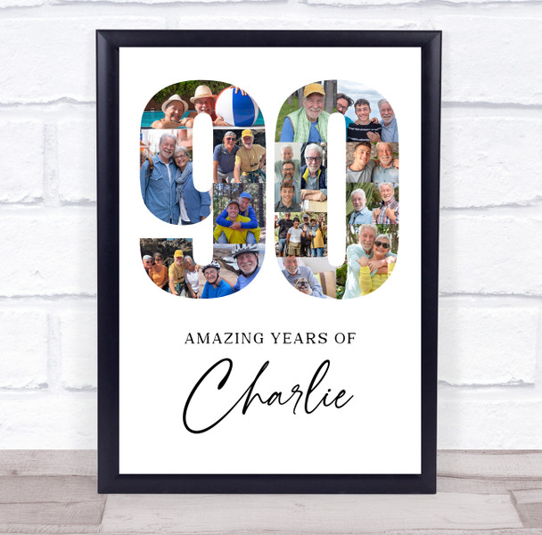 Photo Collage 90th Birthday Gift For Him 16-Photo 90 White Print Or Canvas