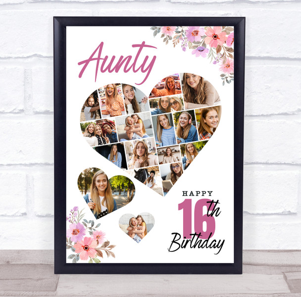 Photo Collage 16th Birthday Gift For Aunty 19-Photo Floral Print Or Canvas