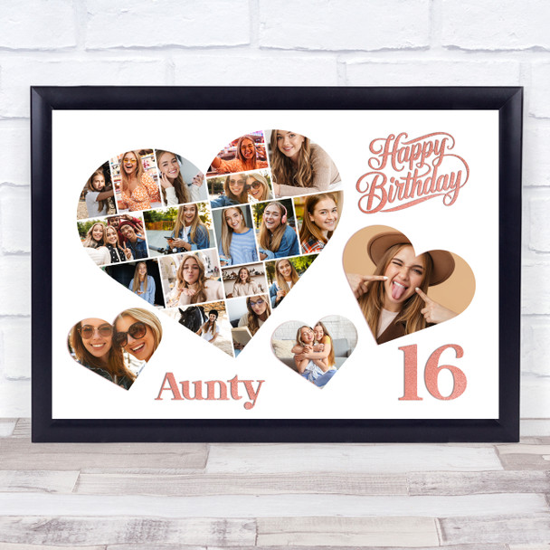 Photo Collage 16th Birthday Gift For Aunty 20-Photo Hearts Print Or Canvas