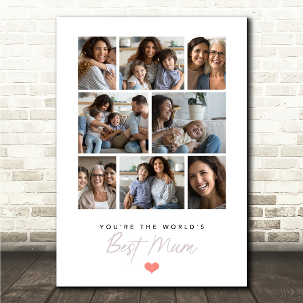 Photo Collage Mum Birthday Gift 8-Photo Red Heart Best Mum Print Or Canvas